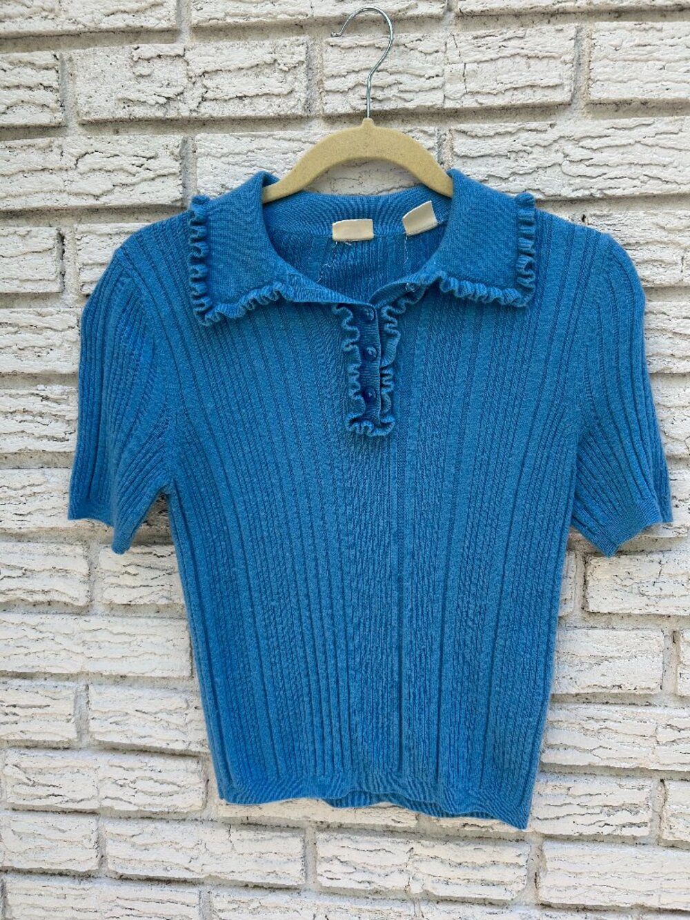 Levi's Small Ribbed Knit Ruffle Collar Polo Shirt